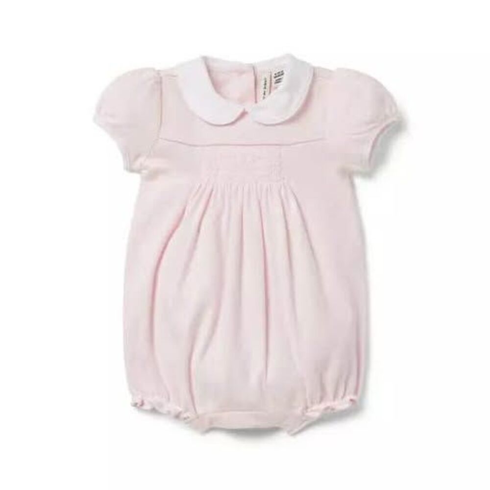Janie & Jack Baby Pink Marshmallow Collared Romper 0-3 Months